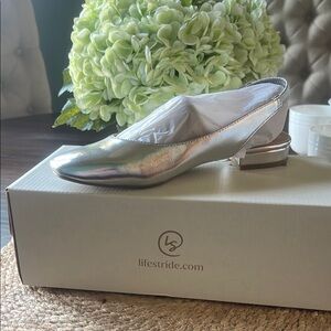 Life Stride Silver Flats Sleek Modern Design